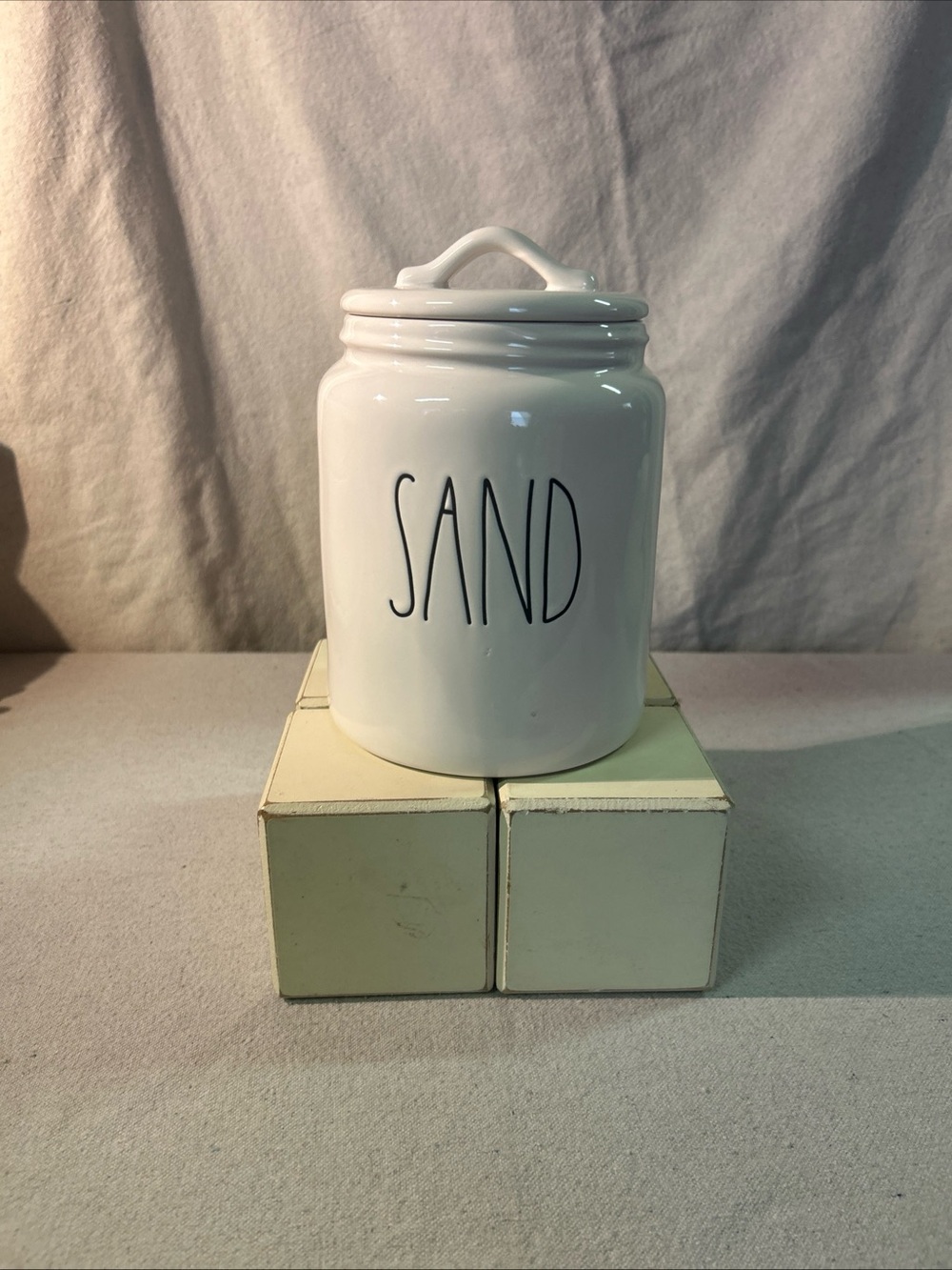 Rae Dunn White Ceramic 'SAND' Canister with Lid